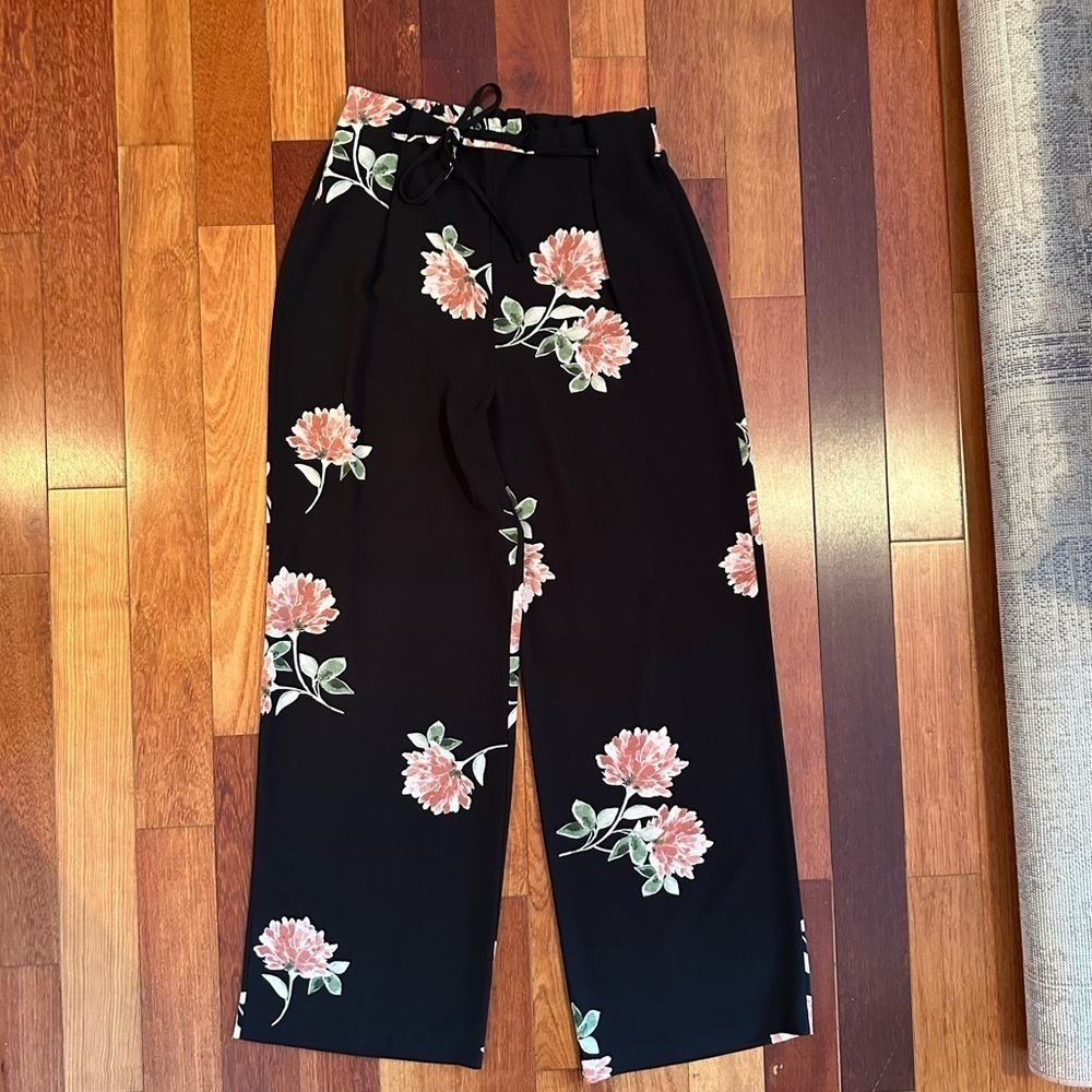 Dynamite | Black and pink floral wide leg pants size large